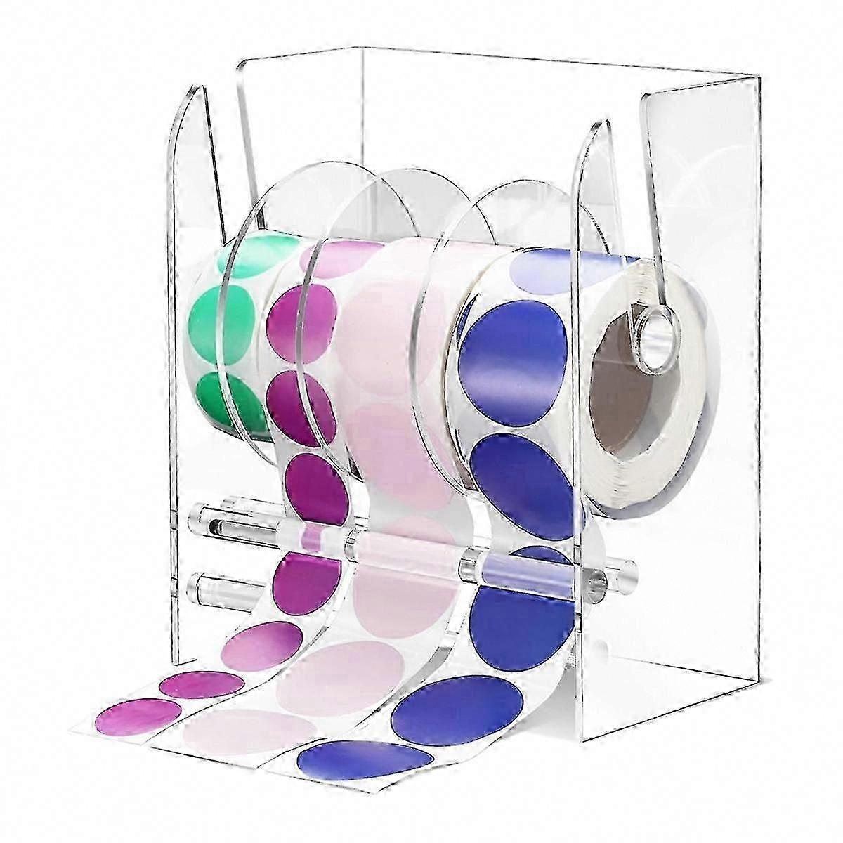 Adjustable Acrylic Label Dispenser Sticker Roll Holder for Clear Labels with 4 Disks