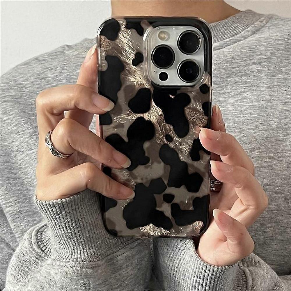 Luxury Retro Cow Pattern Gradient Glitter Tinfoil Pattern Phone Case For iPhone 16 15 13 Pro Max 12 14 Pro Soft Back Cover