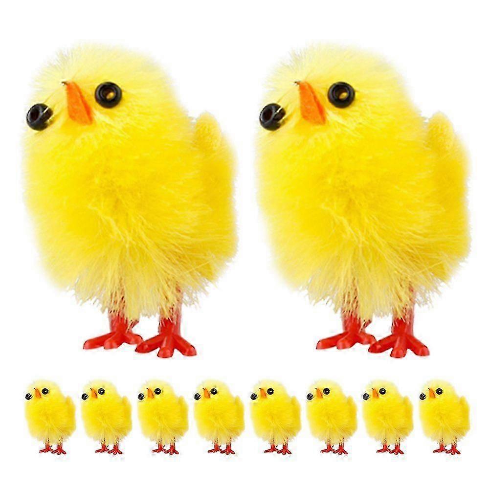 10PCS Tiny Chicken Ornaments Flocking Chicken Molds Easter Chicken Decors