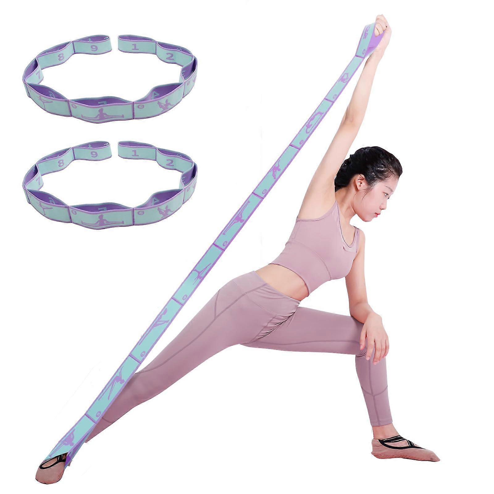 Stretch Strap 2Pack Elastic Yoga Band With 9 Loops For Dance, Pilates, Yoga, Gymnastics, Flexibility, Blue