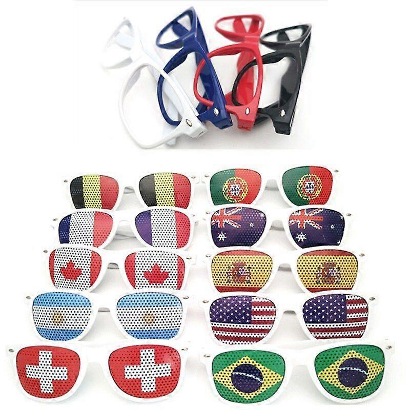 קטאר 2022 כדורגל קטאר משחק קבוצות מדינה דגל משקפיים מיני דגל עם לבן שחור מסגרת משקפי שמש קוספליי משקפיים