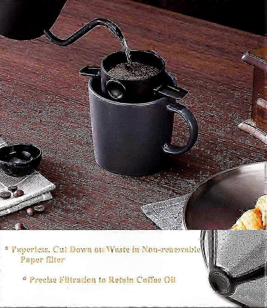 Pour Over Coffee Maker for 1-2 Cups, Reusable Cone Coffee Dripper Filter, Stainless Steel Coffee Filters Suitable for Home Use with Cleaning