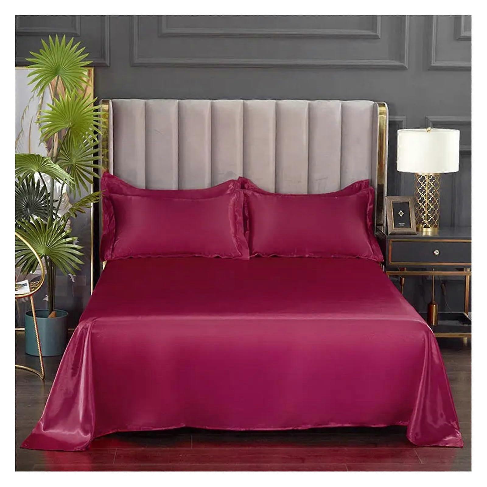 Satin Sheets 1 Pc Flat Bed Sheet Ice Cool Fabric Summer Double Bedding No Pillowcase Color 6 250x230cm (98x90in)