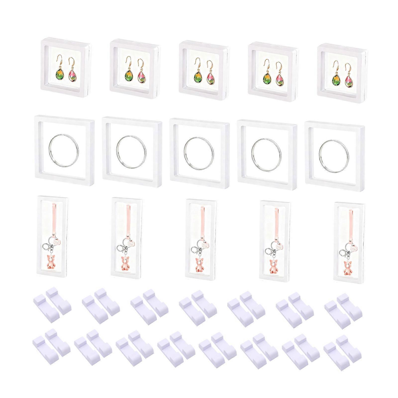 360 Degree Visible Plastic Jewelry Display Case for Rings Rock Fossils Floating Exhibition Stand For Retail Home Use  White