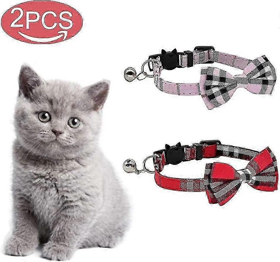 Cat collar with safety buckle, bells and bows