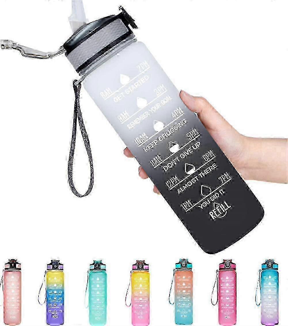 1000ml Water Bottle With Time Marker Leakproof With Straw And Filter Tritan Bpa Free