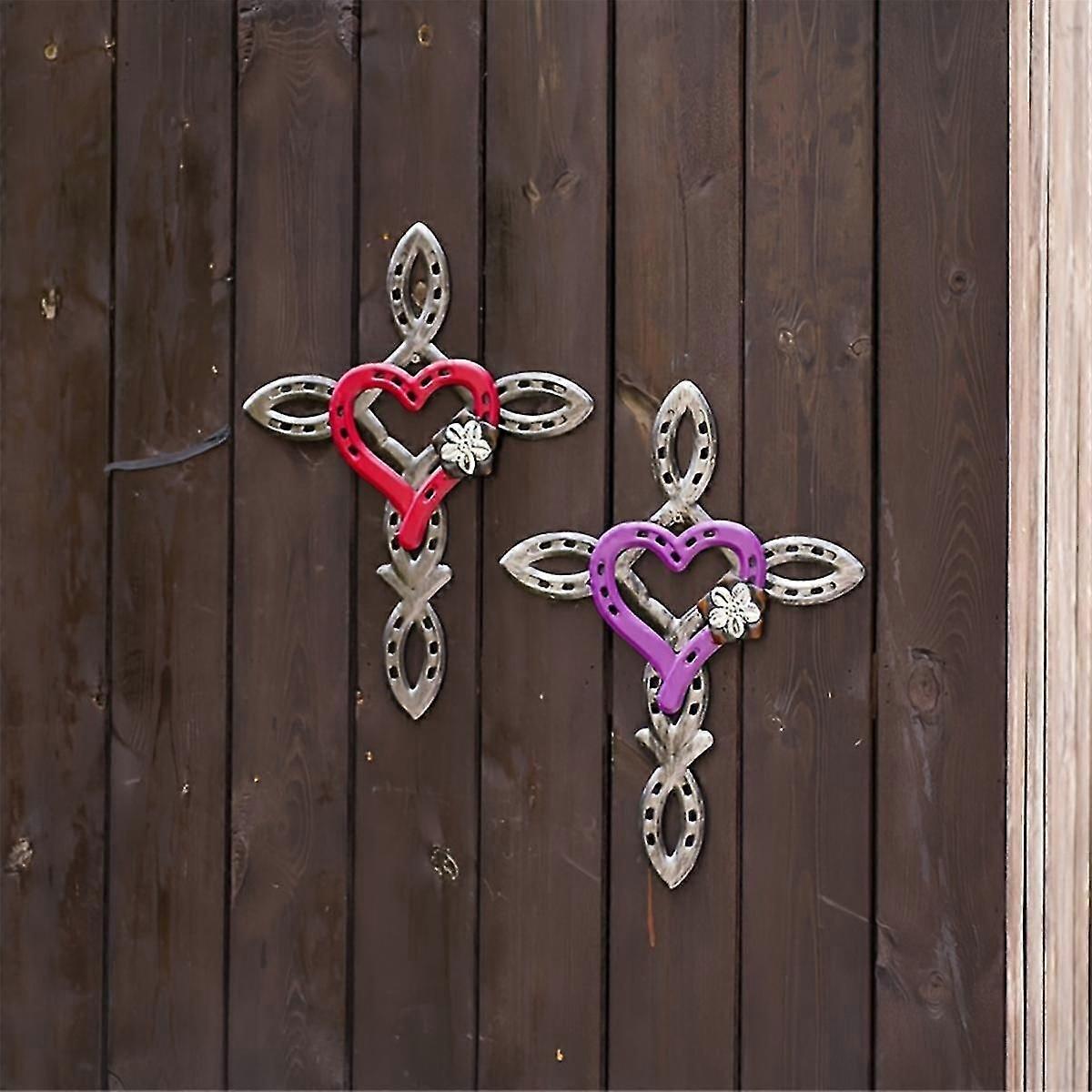 ハート付きナチュラルホースシュー、メタルクラフトホースシューハートデコレーション、素朴なメタルサインスピリチュアルパープル