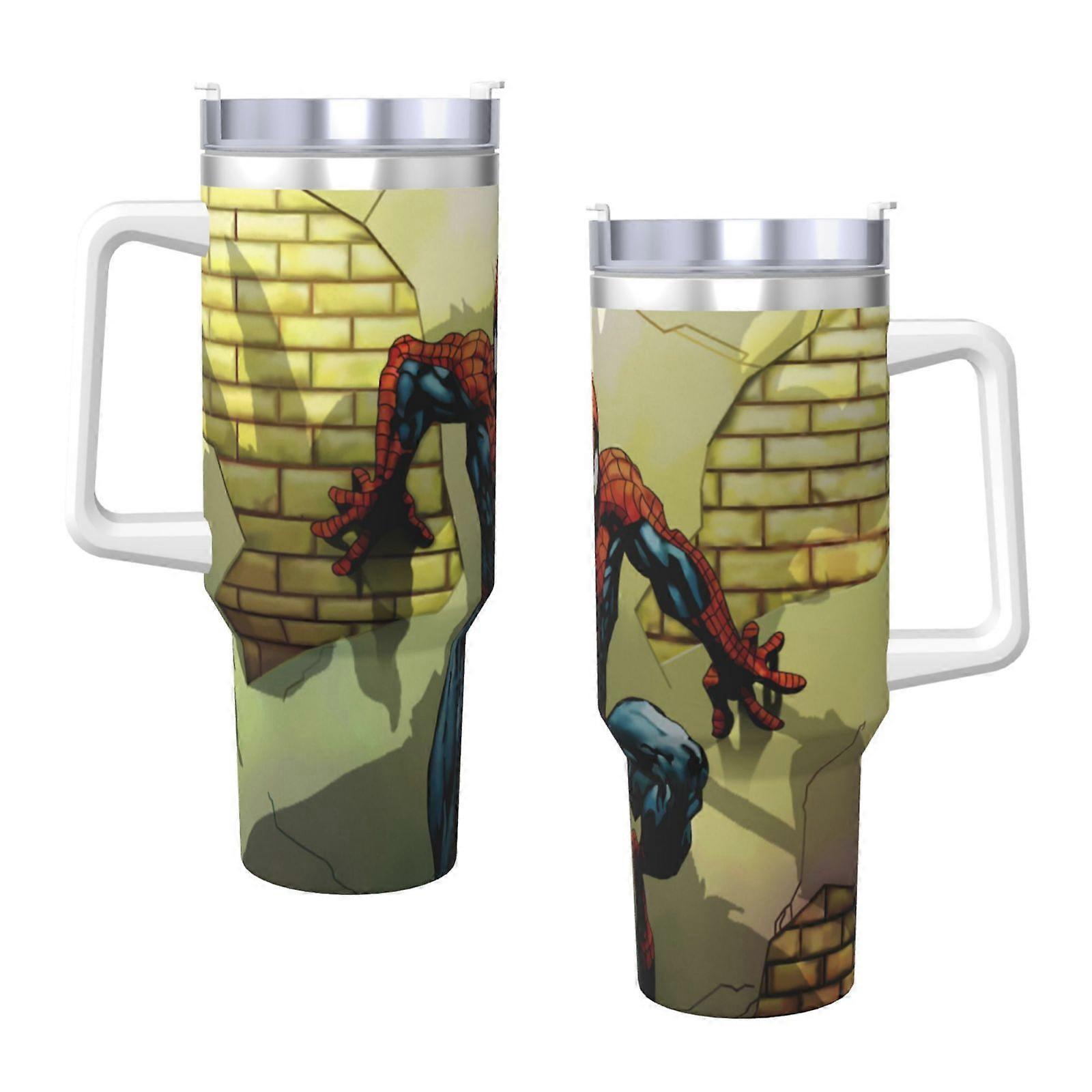 스파이더맨 40oz H2.0 스테인리스 스틸 진공 단열 텀블러 (뚜껑 및 빨대 포함, 물, 아이스티 또는 커피, 스무디용)