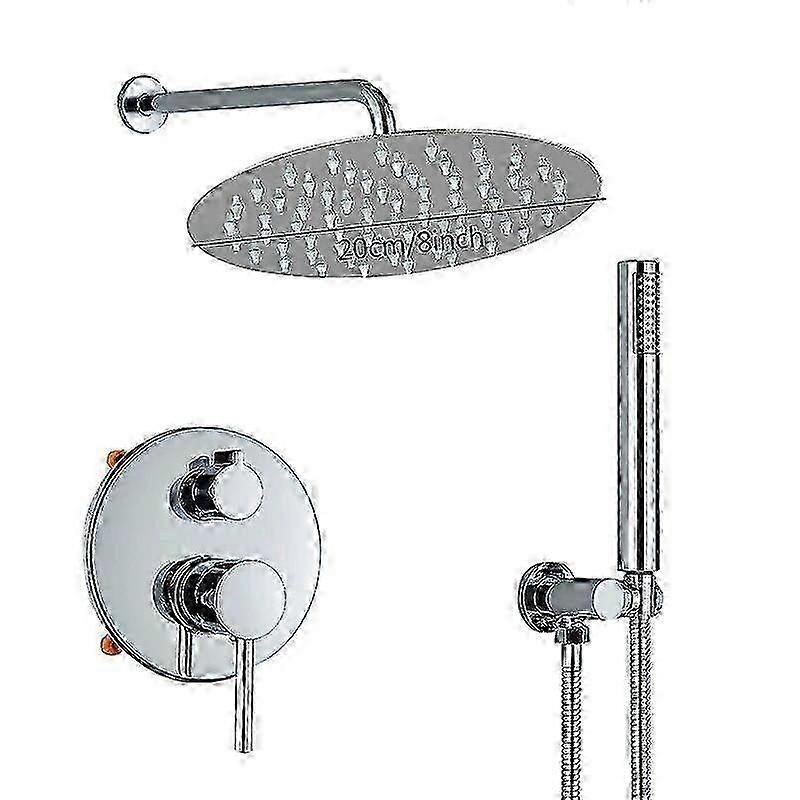 Concealed Shower Faucet Bathroom Embedded Set with Round Mixers, Rainfall Shower Head and Handheld Holder
