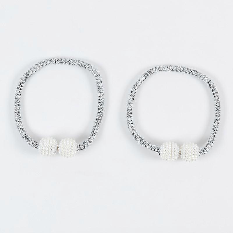 Magnetic Curtain Tiebacks Convenient Drape Tie Backs   - Pearl Decorative Rope Holdback Holder for Small, Thin or Sheer Window Drapries (Gray)2pcs