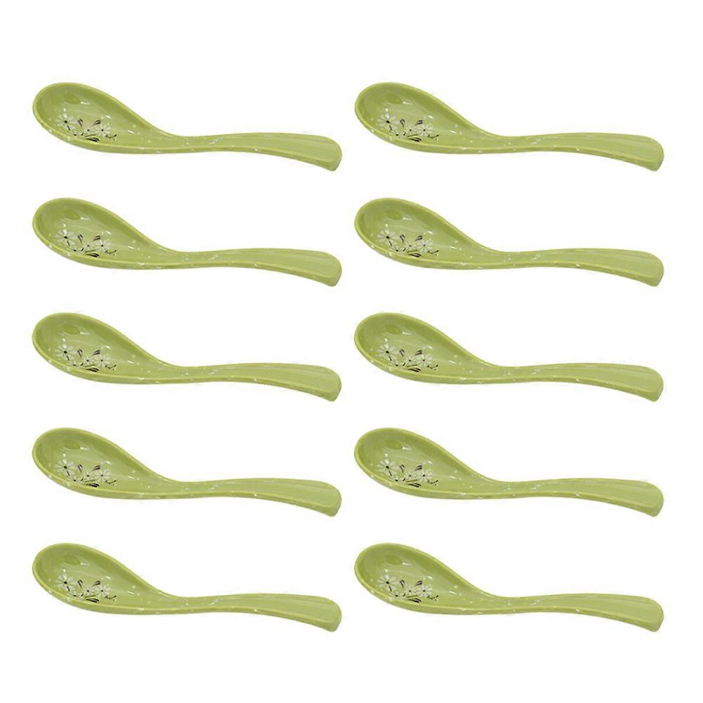 Ramen Spoon Imitation Porcelain Chrysanthemum Pattern Tableware Light -Resistant 10Pcs