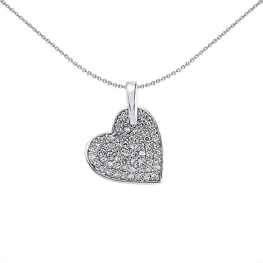 Jewelco London Ladies Sterling Silver Cubic Zirconia Pave Love Heart Pendant Necklace 18 inch