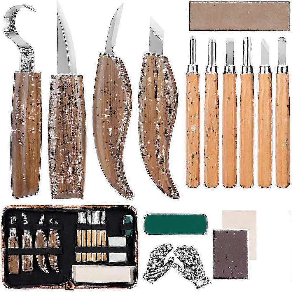 Engraving tools for wood carving - 15pcs carbon steel professional set with hook knife