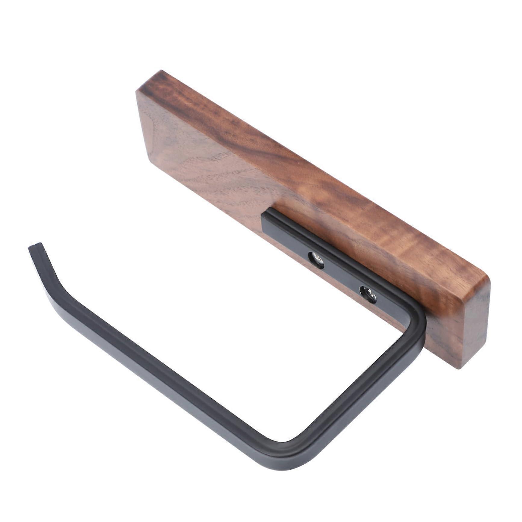 Wall Mounted Paper Towel Holder with No Drill Installation, Black Walnut Finish, Space Saving Design