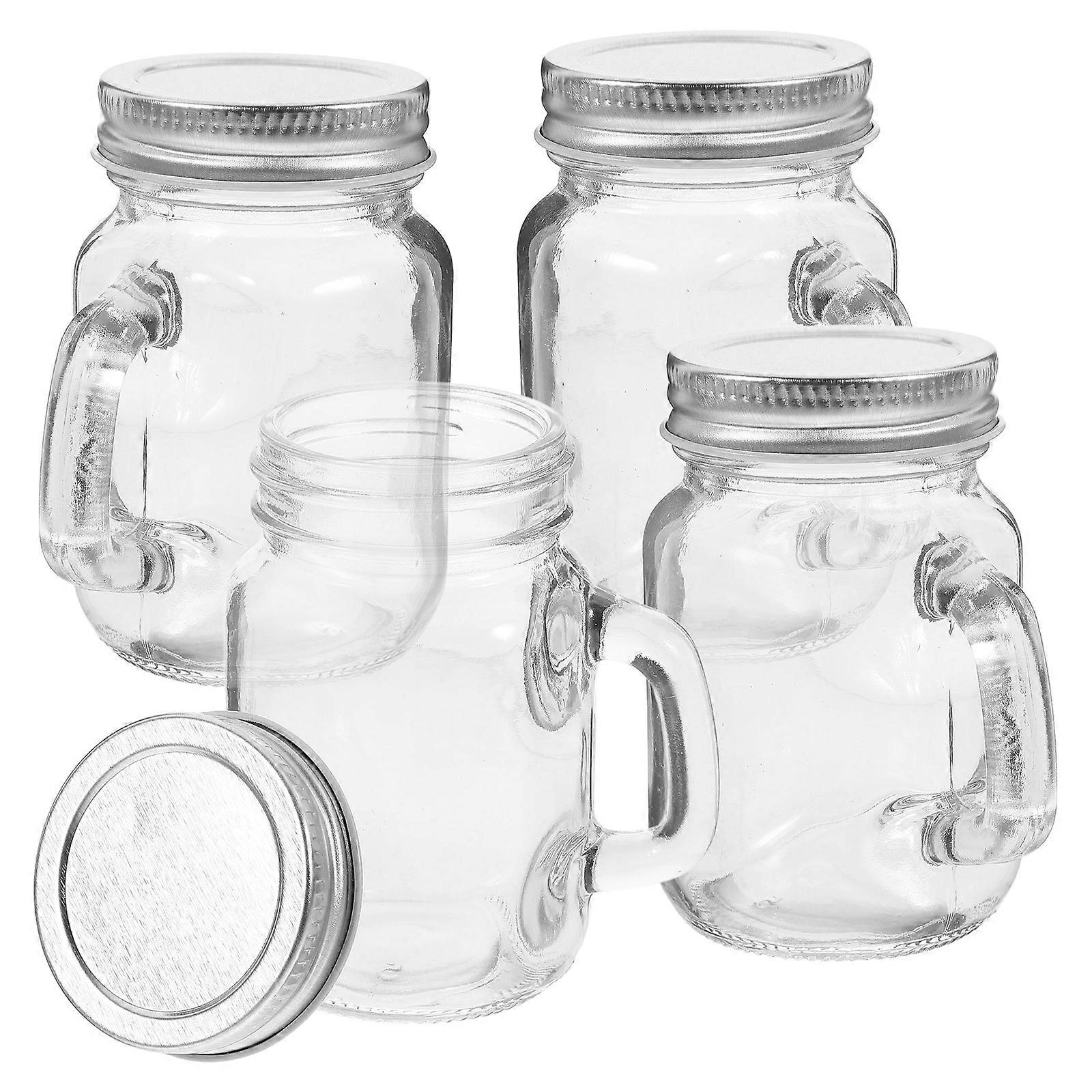 Glass Jam Bottles Mason Jars for Storage 4Pcs Glass Jars with Handle and Lid