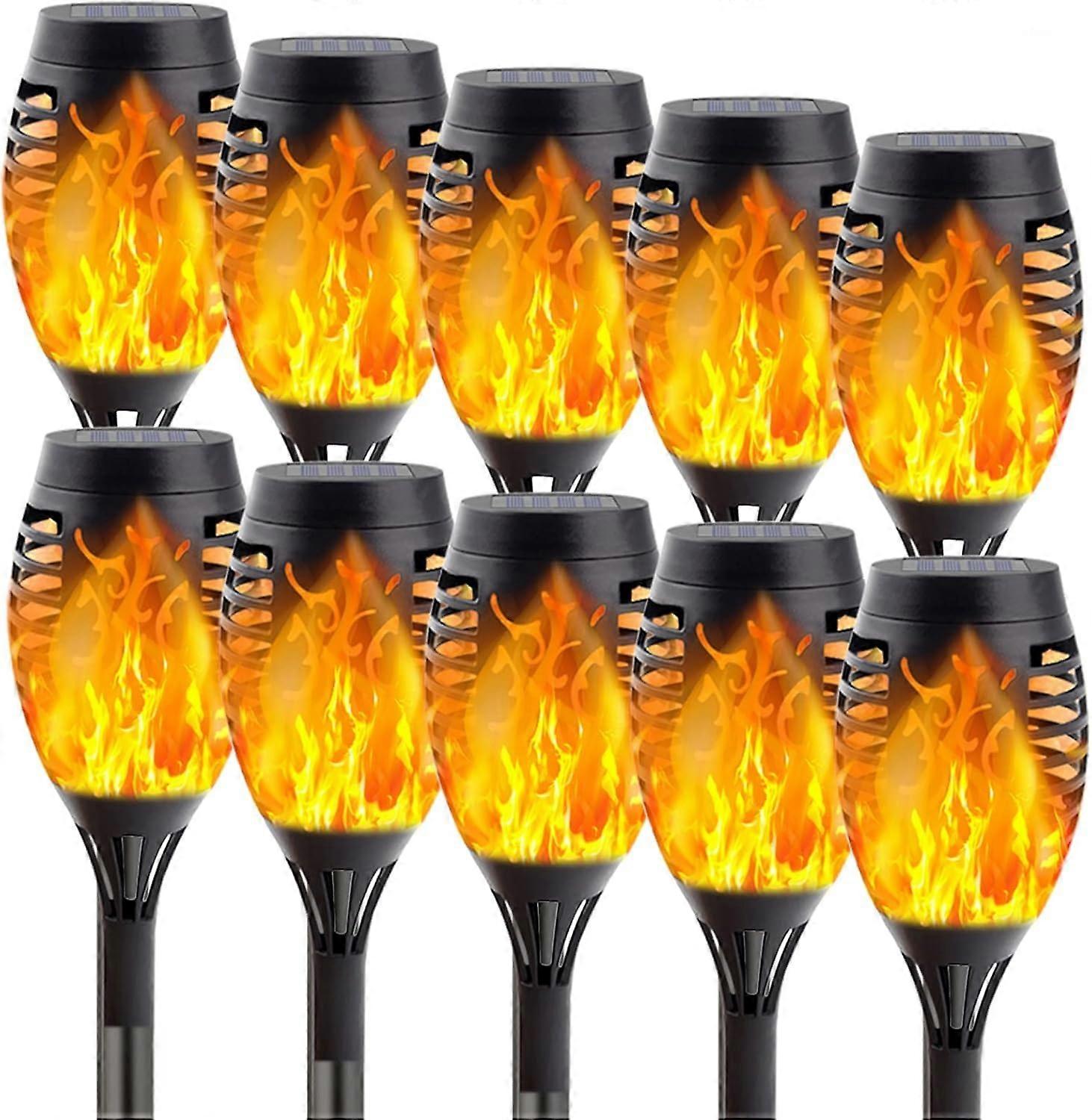 10Pack Solar Torch Lights with Flickering Flame, Waterproof LED for Garden Path and Yard