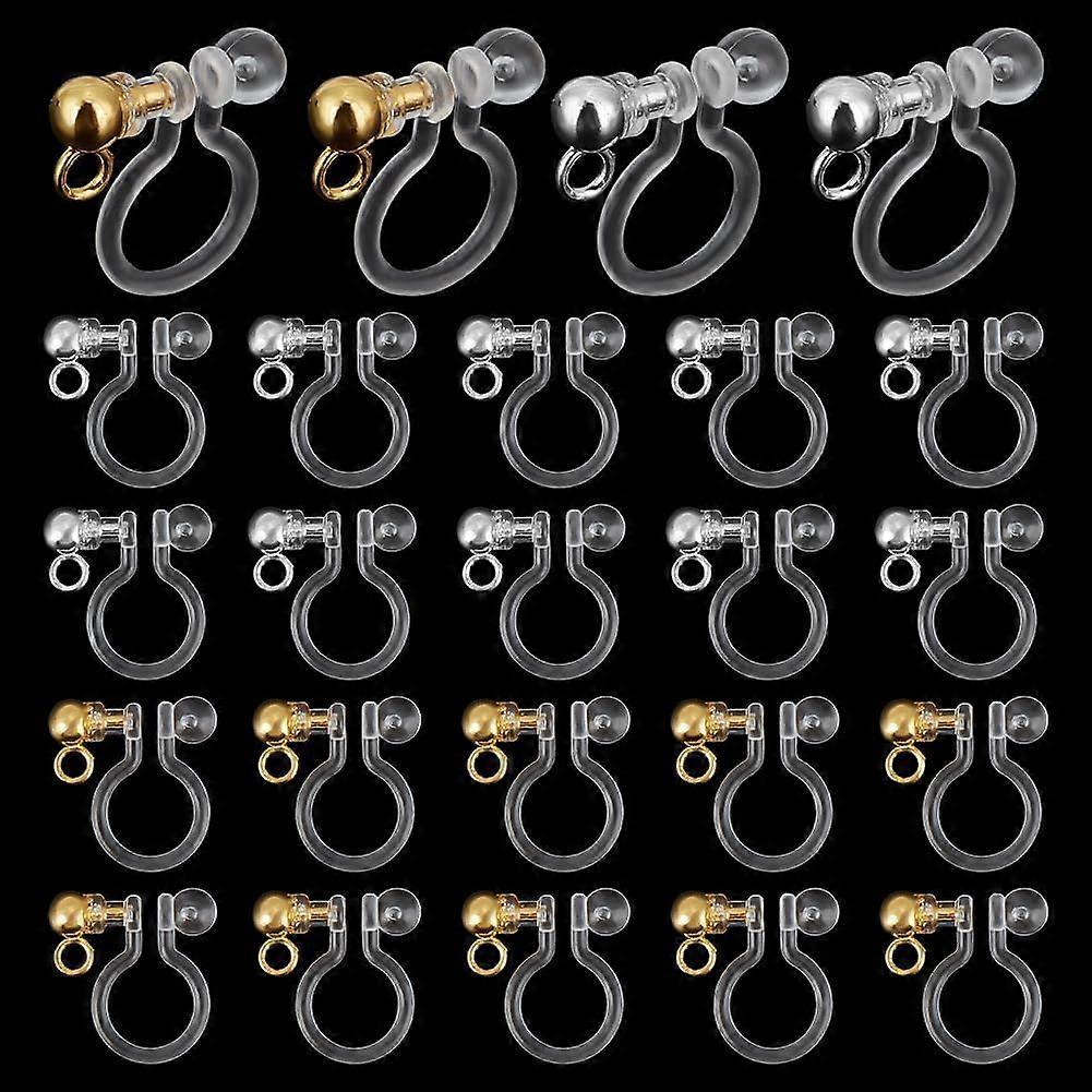 24pcs Clip-on Earring Converter Components 2 Color U Shape Resin Earring Findings Clear Stainless Steel Stud Earrings with Loop for Ears DIY Dangle Ea
