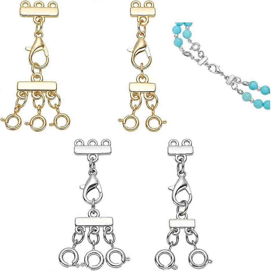 4pcs 4 Style Necklace Layering Clasps 14K Gold Plated Necklace Separator Brass Chain Extender with Multi Strands Slide for Stackable Necklaces Multipl