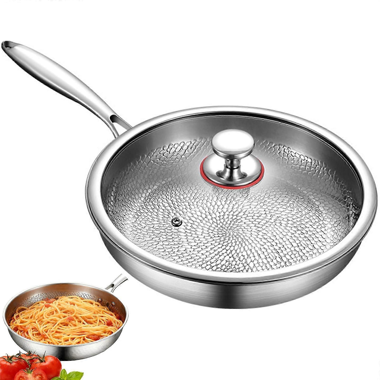 Titanium Frying Pan Non Stick with Lid, 10.23in Hammered Surface, Fast Heating, Dishwasher Safe