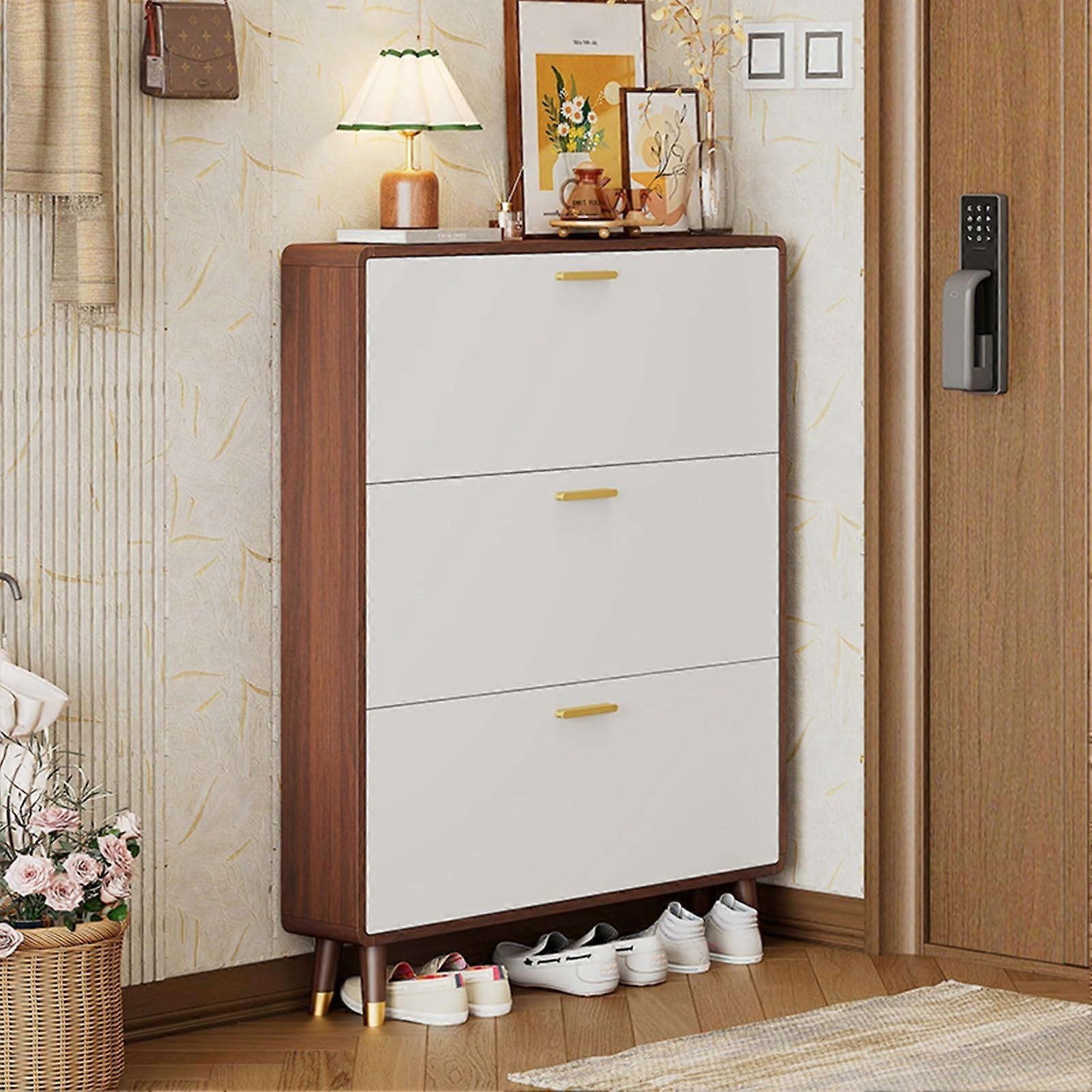 Shoe Storage Cabinet with Triple Flip Drawers, Modern Farmhouse Narrow Rack for Entryway 50x17cm
