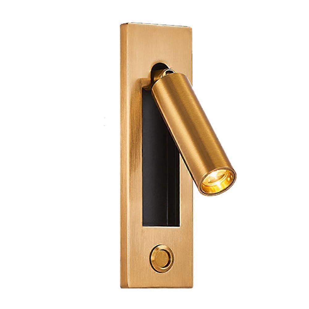 Recessed Reading Light 3W LED Bedside Wall Lamp with 350° Rotation, Warm 3000K Hardwired Gold