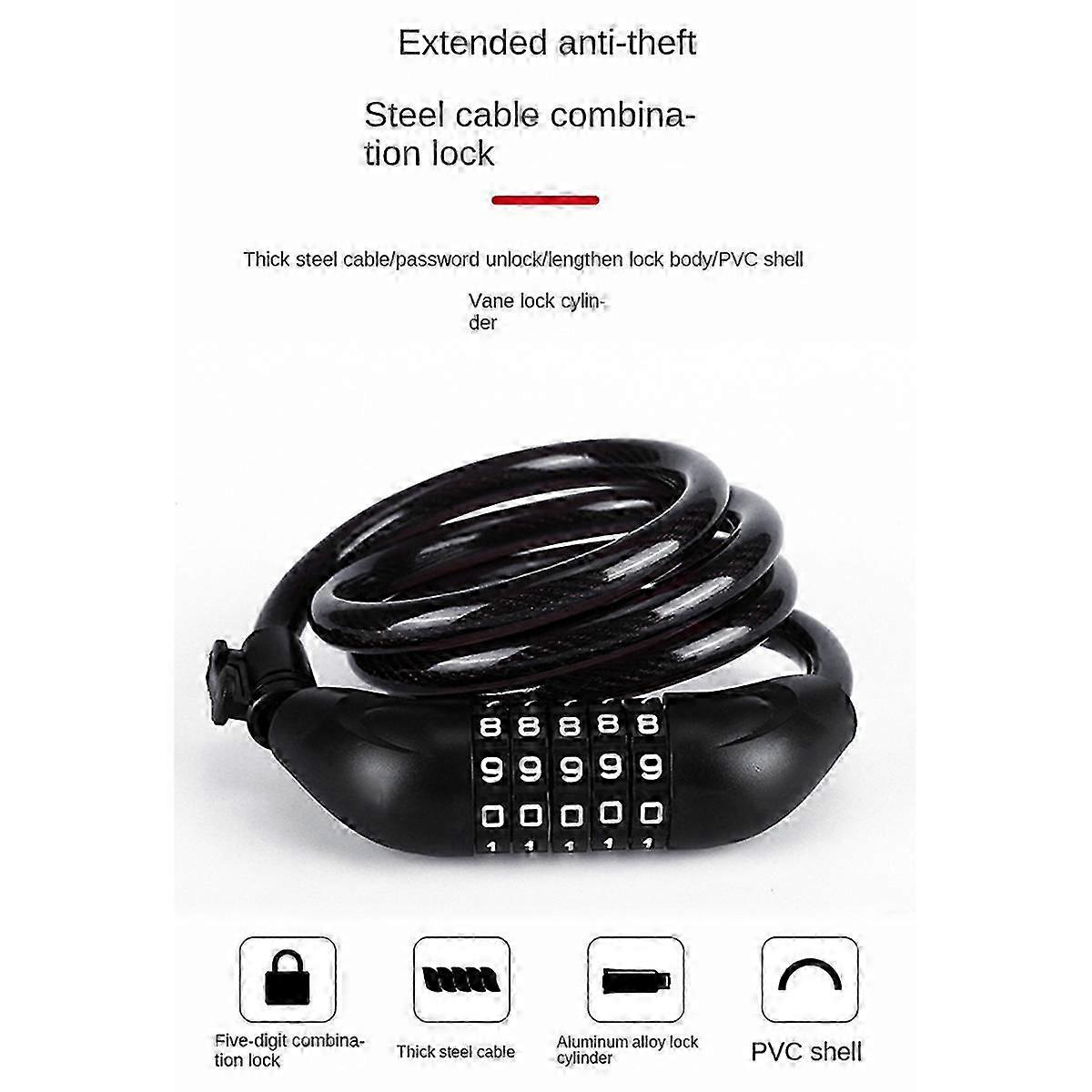 Bicycle Locks, Electric Bike Five-Digit Combination Locks, Black