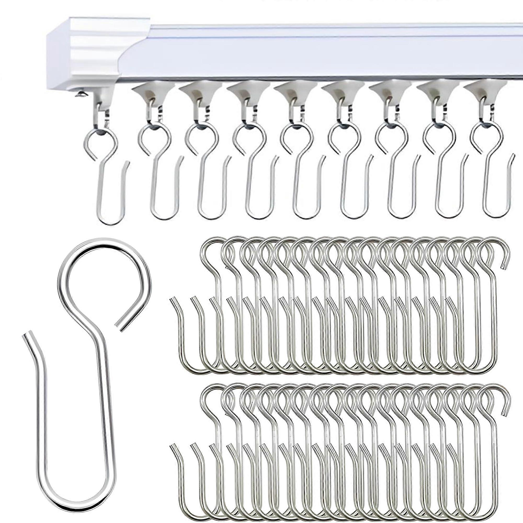 Ceiling Curtain Track Hooks Heavy Duty Rust Resistant S Shape Metal for Track Systems 28 Pack