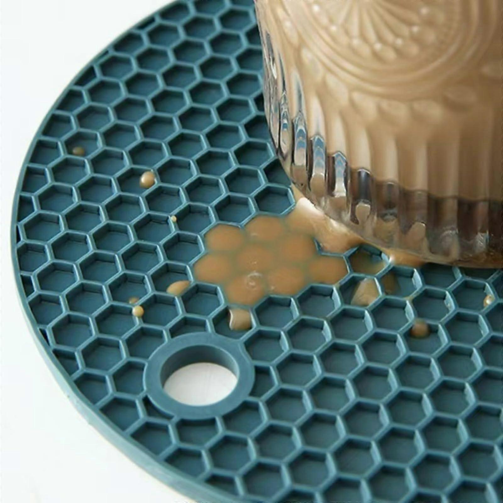 Silicone Trivet Heat Resistant Non Slip Hot Pad with Honeycomb Grip for Kitchen Countertops Blue