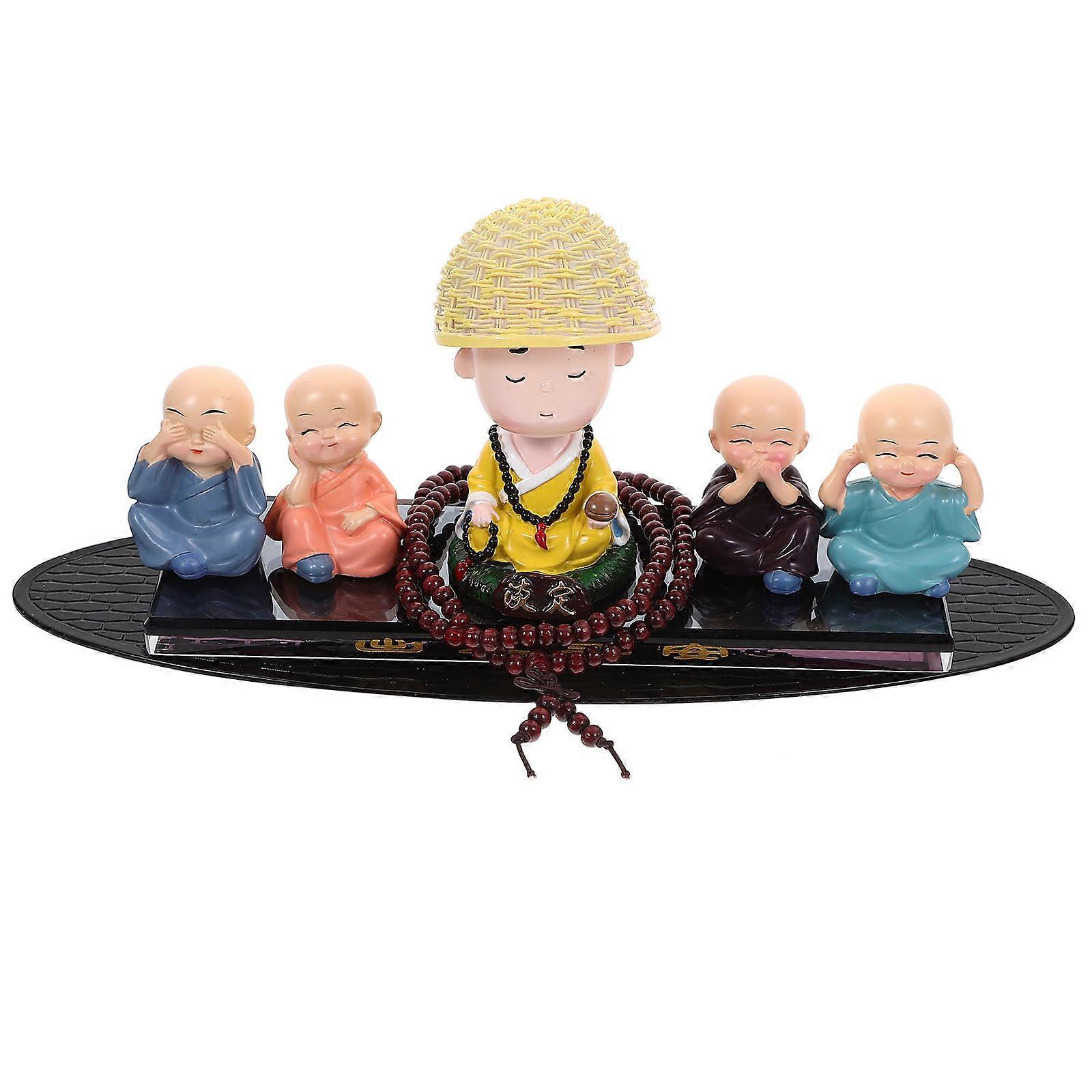Nodding Head Monk Statue for Car Interior Decoration 2Sets Resin