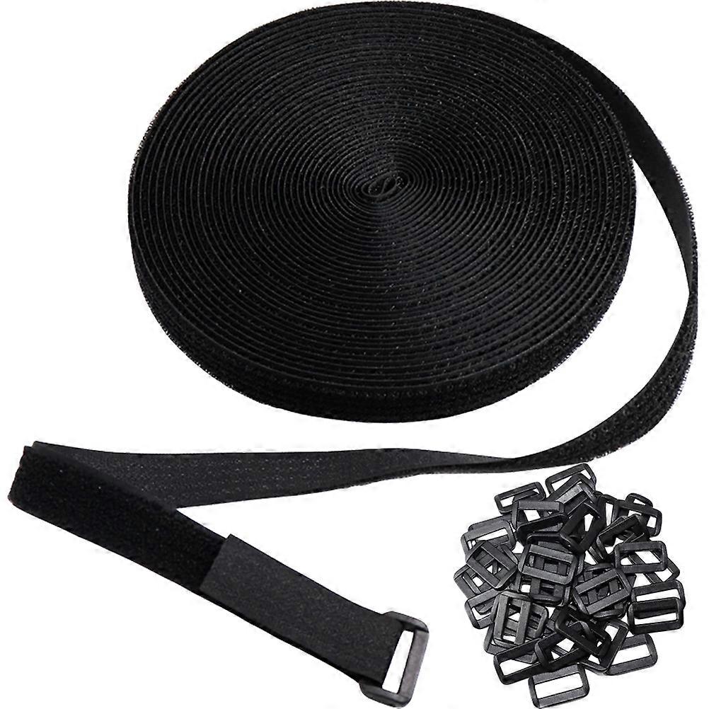 Black Hook and Loop Strap with Buckle for Securing Cable 4Sets