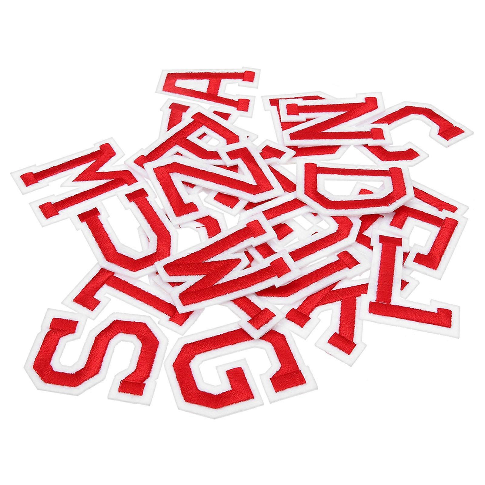 Parches de letras termoadhesivos de tela roja para ropa (26 unidades)