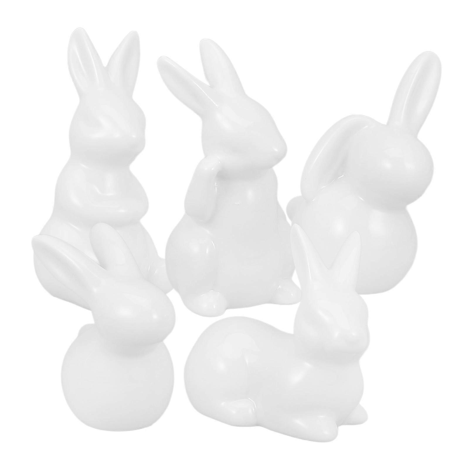 White Ceramic Bunny Figurines Rabbit Crafts for Decoration 5Pcs