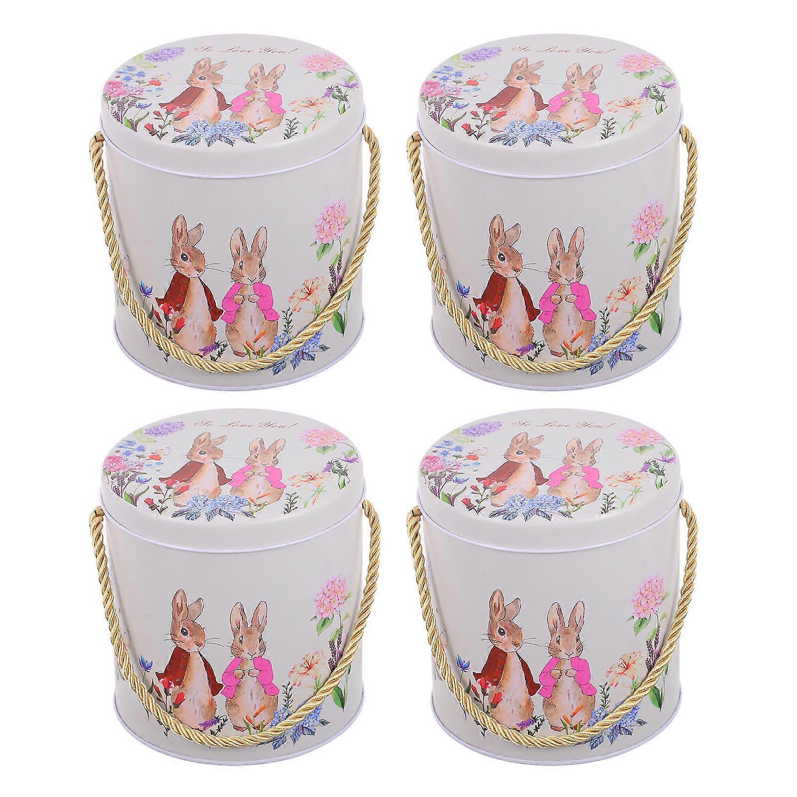 Rabbit Design Candy Box Easter Theme Storage Box Square Iron Decorative 4Pack