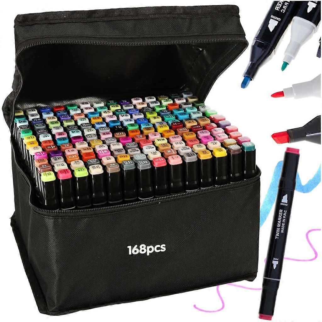 Double-sided alcohol markers 168 colors with case