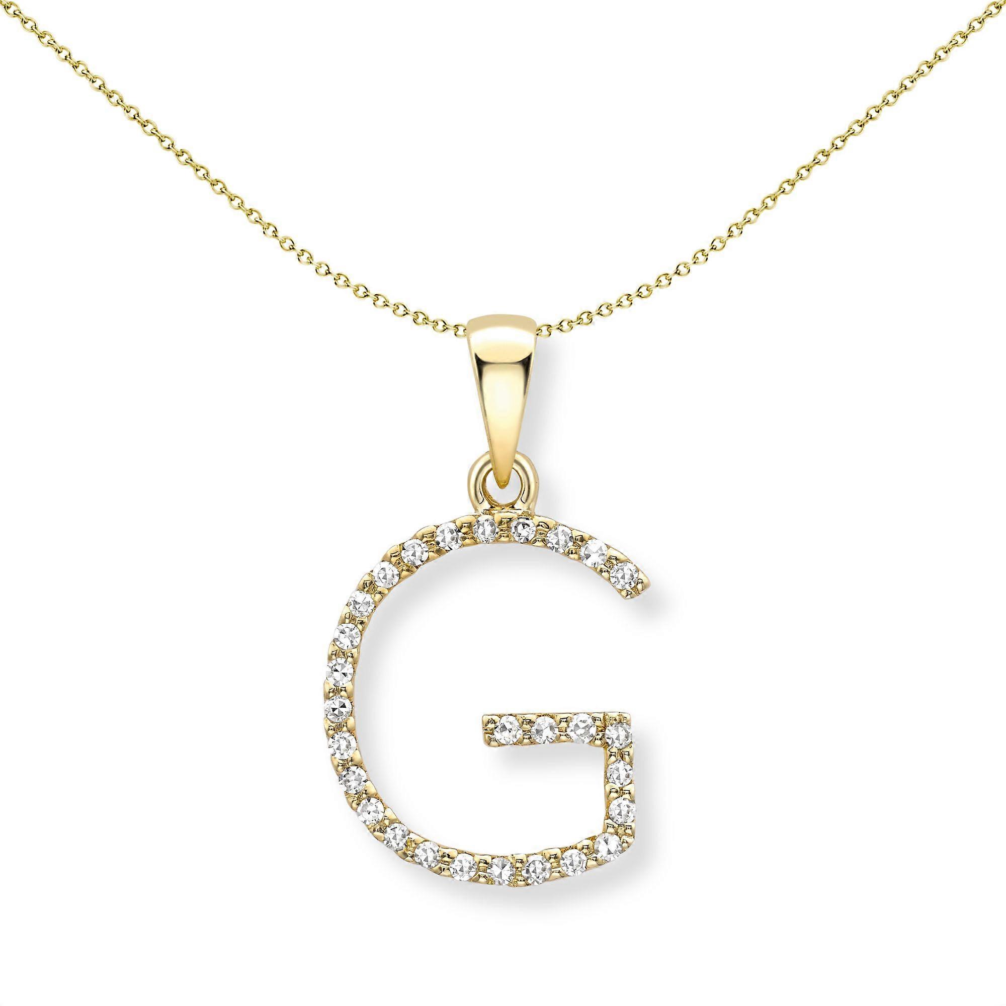 Jewelco London 9ct Geel Gouden Diamant Initiële Charme Hanger Letter G 10mm x 18mm