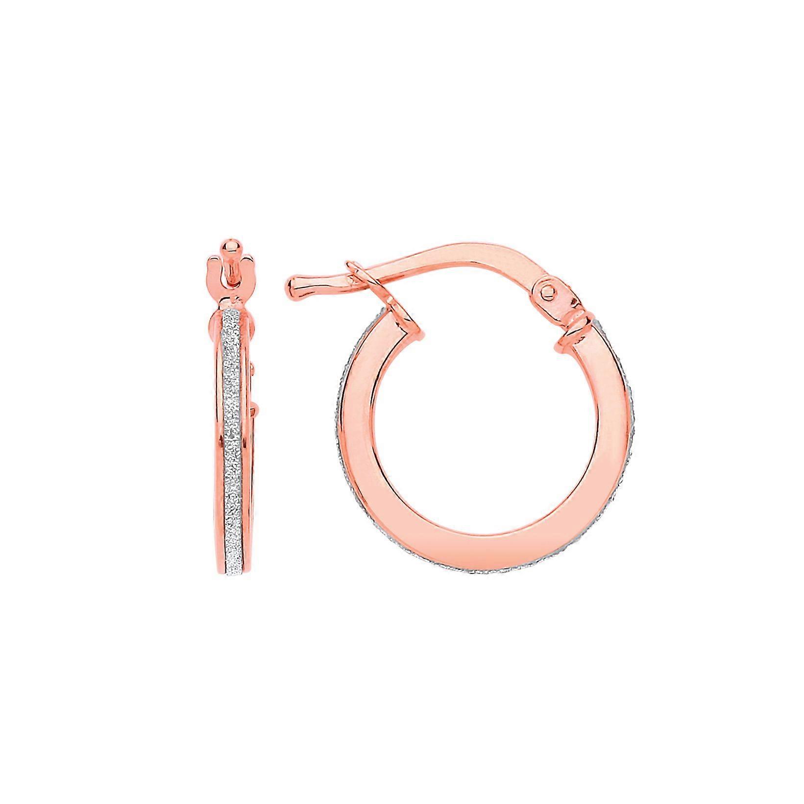 Jewelco London Ladies Rose Gold-Plated Sterling Silver Square Tube Moondust Hoop Earrings 15mm