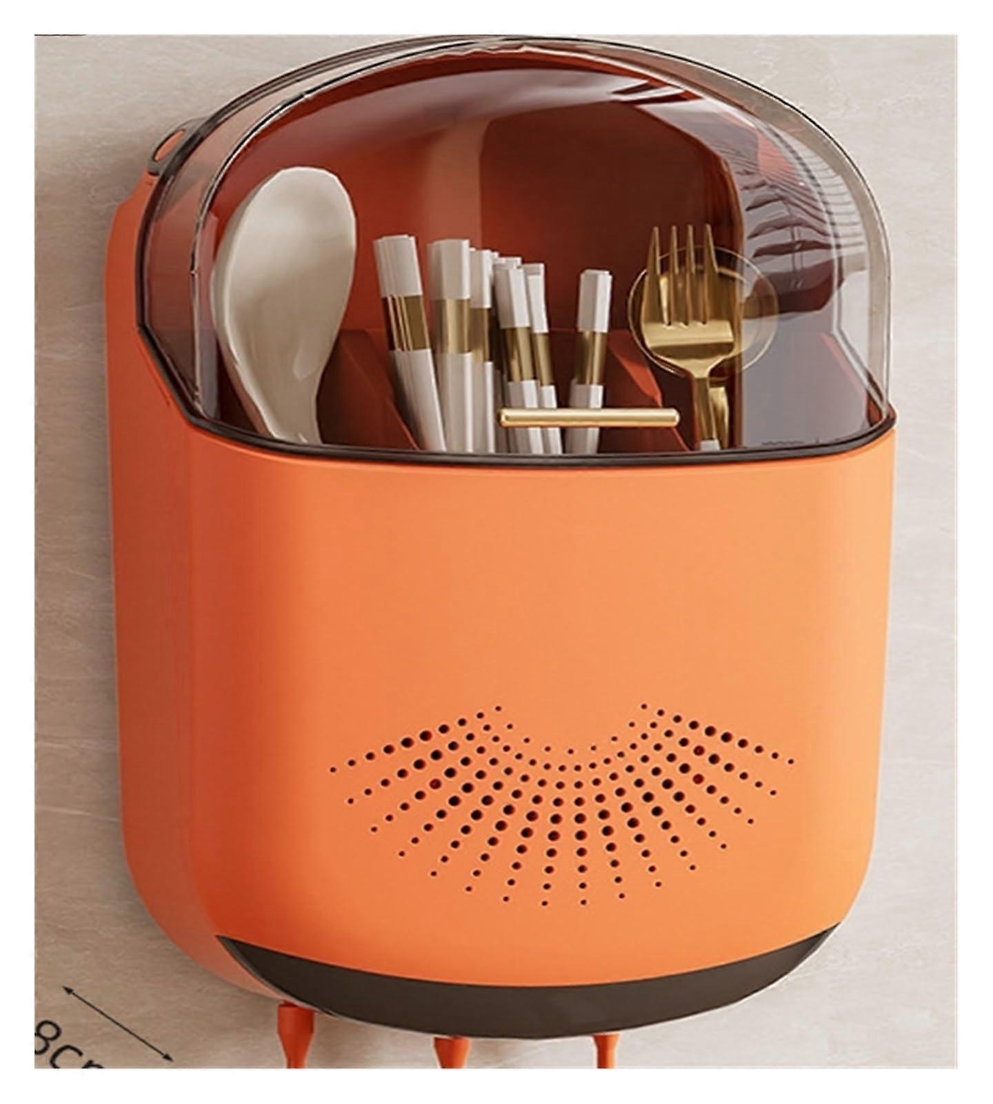 Wall Mounted Utensil Holder with Cover, Large Capacity 3Compartment Kitchen Organizer