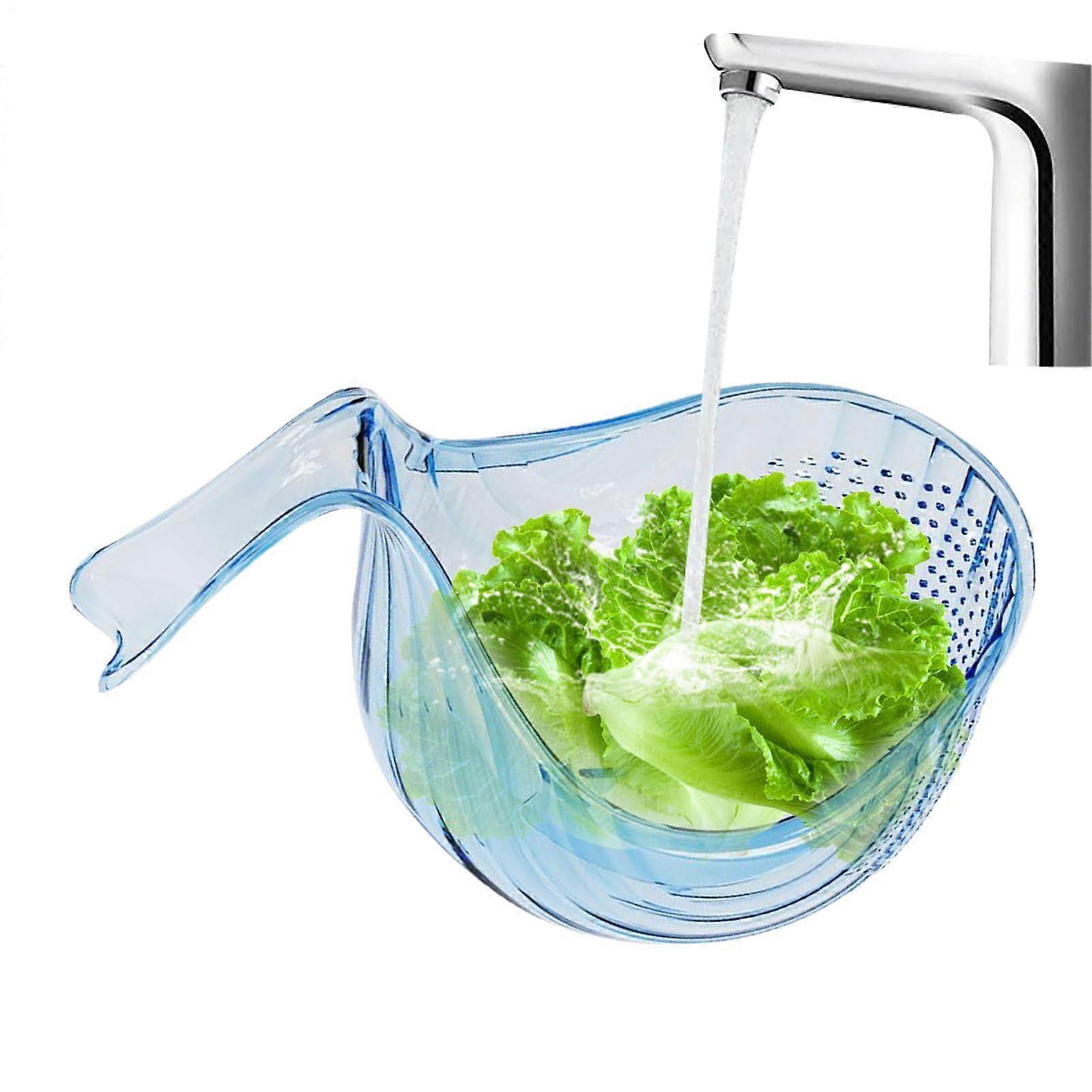Kitchen Strainer with AntiSlip Grip, Sky Blue Vegetable Draining Basket for Salad Fruit Rice