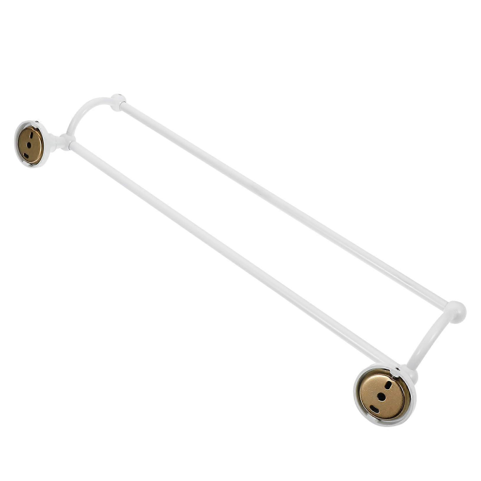 White Dual Rod Wall Mounted Towel Rack with Brass Base Bathroom Shelf for Space Saving Storage