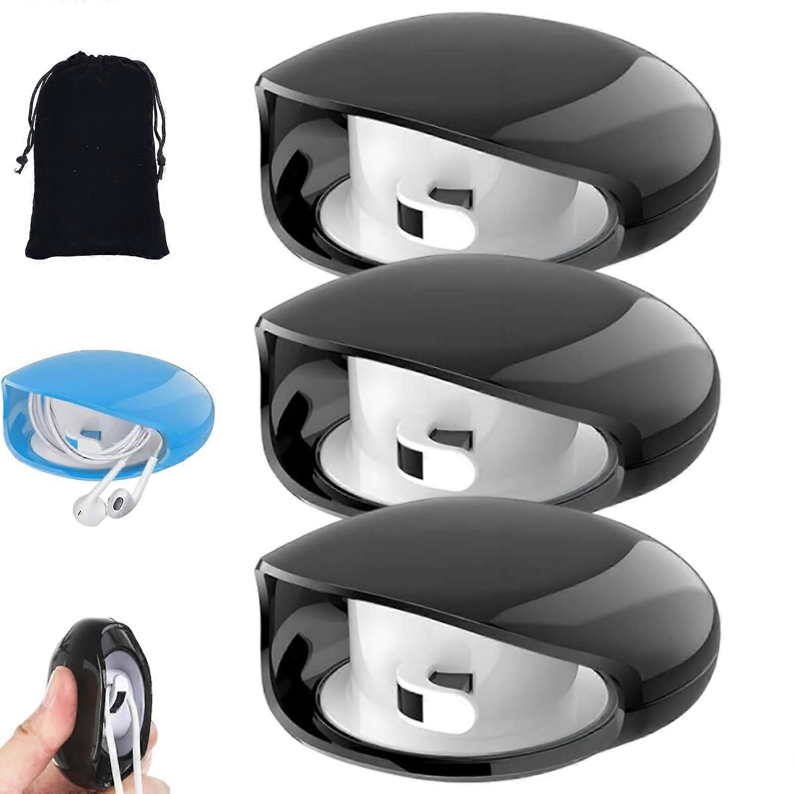 Cable Organizer with Automatic Retractable Cable Winder for USB and Headphone Cords, 3PCS Black