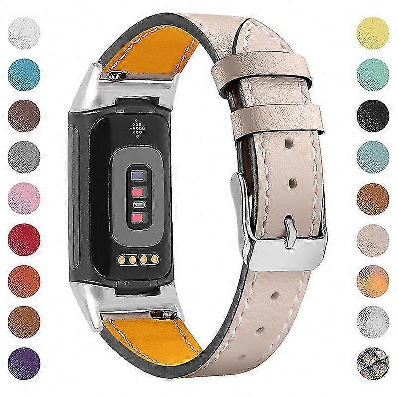 Adjustable Leather Watch Band Compatible with Fitbit Charge 6 & 5