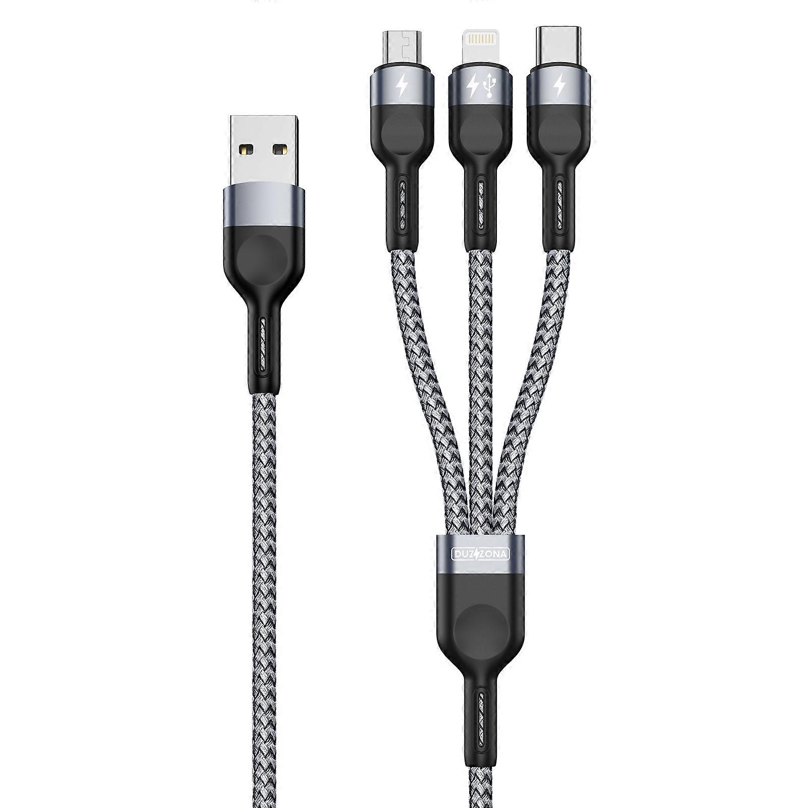 Universal 3-in-1 Multi-Charging Cable | 3.5A Fast USB to Lightning, Type-C, Micro