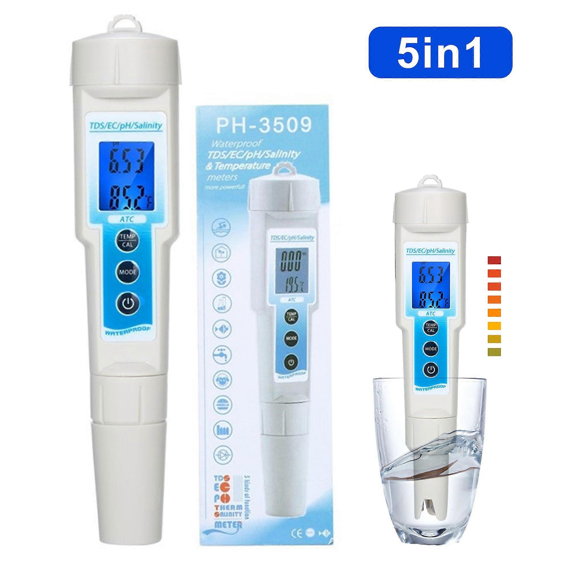 5 in 1 Ph Meter Waterproof Multi-Functional TDS/EC/Ph/Salinity/Temperature Meter Water Quality Teste