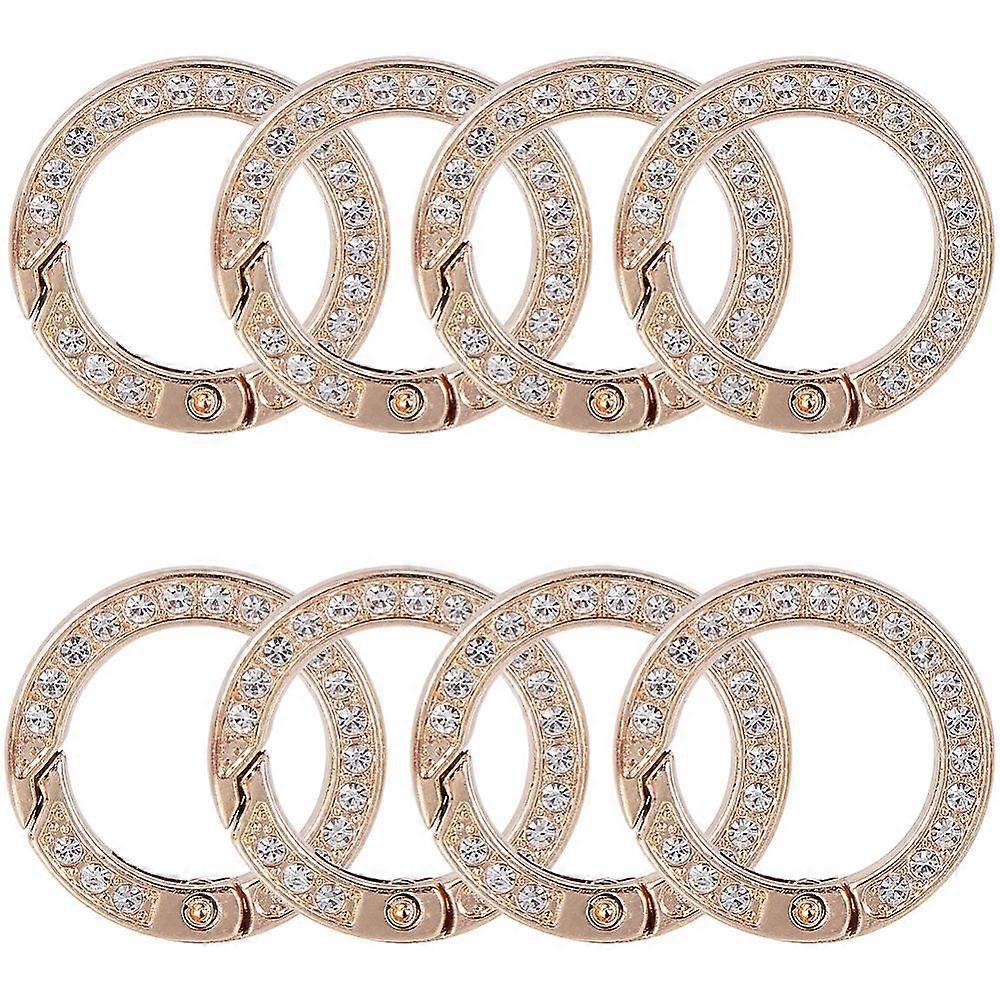 8pcs Alloy Rhinestone Spring Gate Rings Ring Light golden 28.5x5mm