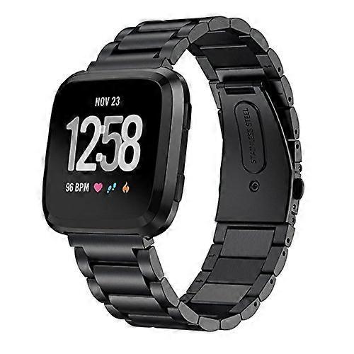 Stainless Steel Replacement Band Black Adjustable Links Secure Clasp for Fitbit Versa