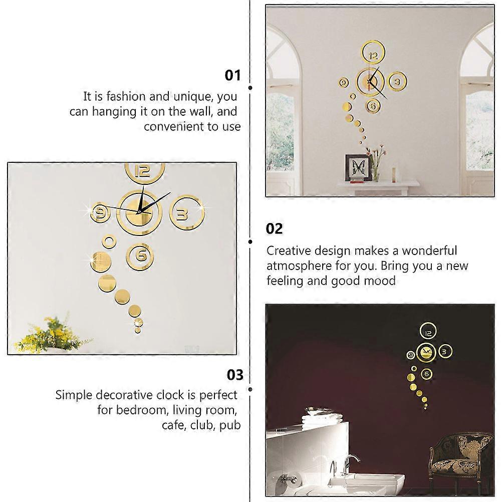 Golden Sticky Wall Clock for Decoration Chic Plastic Wall Decorative Clock