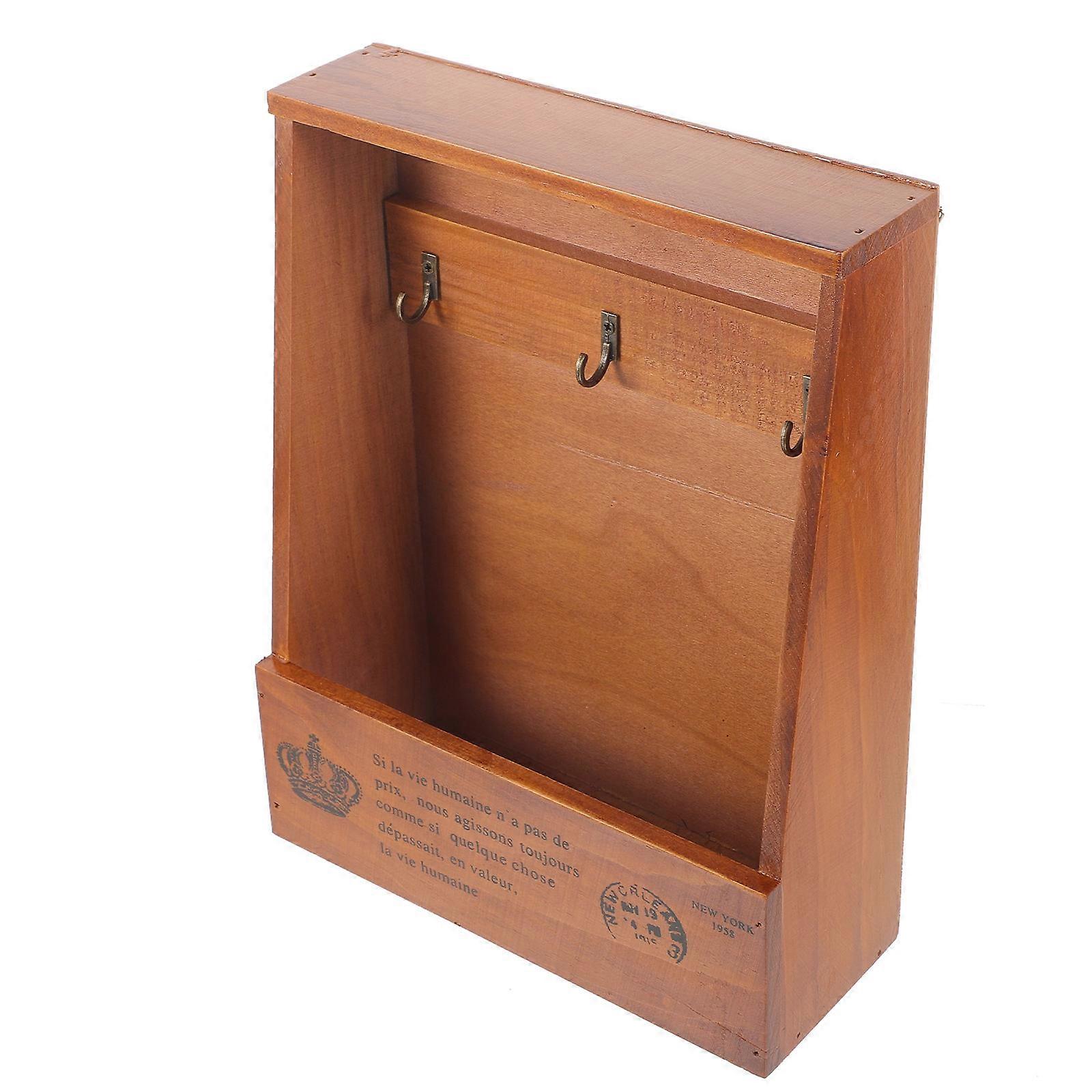 Rustic Key Holder Wall-Mounted Storage Box Hallway Entryway Decor Light Brown 28x21.5cm 1Pcs