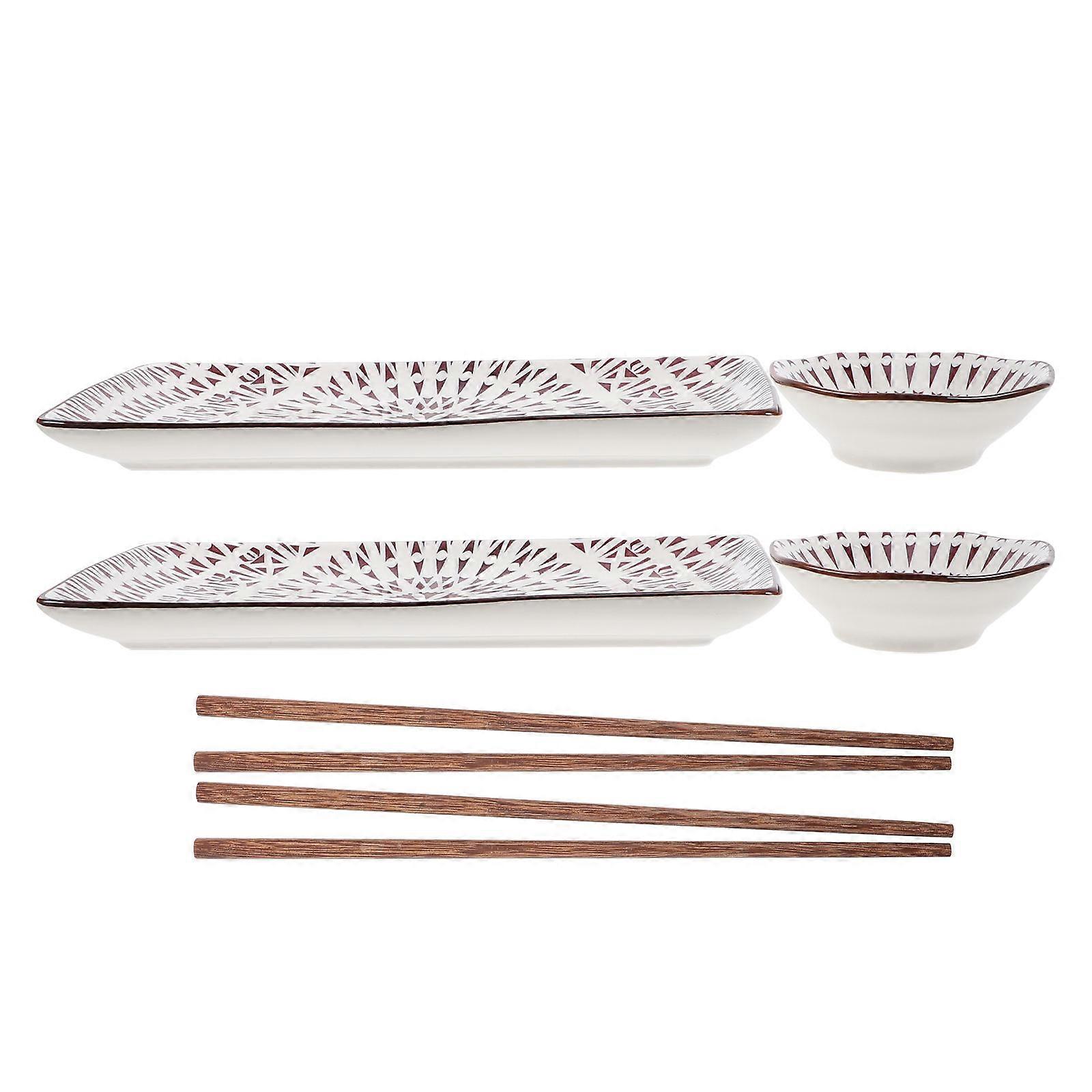 Ceramic Sushi Plate Sushi Serving Plate for Serving 2Sets with Utensils