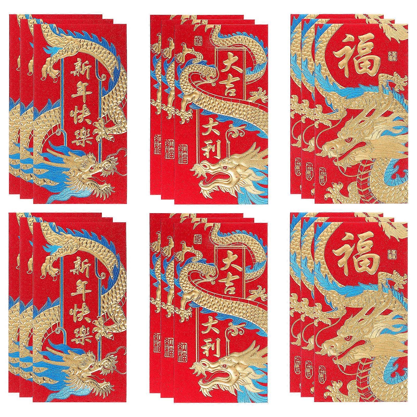 Spring Festival Red Envelopes Chinese Red Envelope for Storage 18Pcs Dragon Pattern