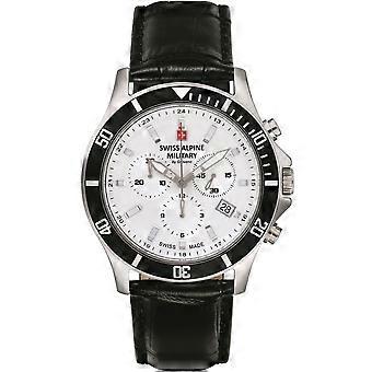 Swiss Alpine Military Svart Äkta Läder Eller Läderimitation Chrono SAM7022.9532 Herrklocka